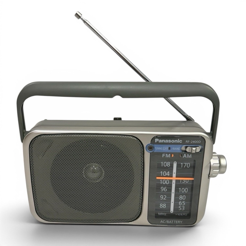 Panasonic RF-2400D AM/FM Portable Radio w/ AC Cord Silver Tested Works Excellent